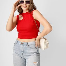 angloindu Cut Out Round Neck Sleeveless Fitted Crop Top-image-98