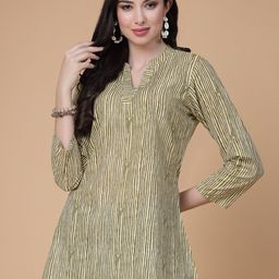 God Bless Striped Mandarin Collar Pure Cotton Top-image-92