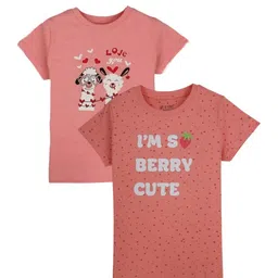 Gini and Jony Girls Pack Of 2 Typography Printed Cotton T-shirt-image-57