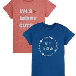 Gini and Jony Girls Pack Of 2 Typography Printed Cotton T-Shirts-image-52