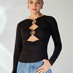 Uptownie Black and Golden Toned Cut-Out Top-image-49