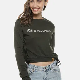 Campus Sutra Women Olive Green Printed Crop Pure Cotton Top-picture-37