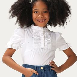 One Friday Girls Pure Cotton Short Sleeve Top With Pin Tucks & frills-84