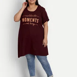 CUPID Women Plus Size Maroon Printed Longline Top-picture-22