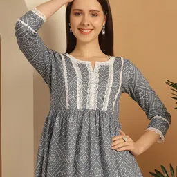 KALINI Bandhani Printed Lace Inserted Cotton Peplum Top-picture-23