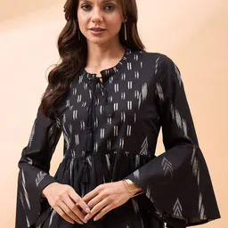 all about you Print Tie-Up Neck Bell Sleeve Ethnic Cotton Top-picture-12