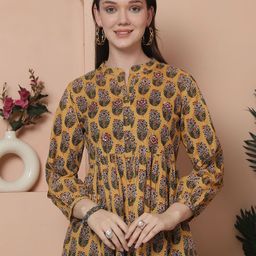Rajnandini Floral Print Mandarin Collar Ethnic Cotton Top-picture-34