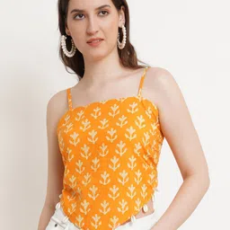 Popwings Ethnic Motifs Printed Shoulder Straps Smocking Pure Cotton Crop Top-picture-14