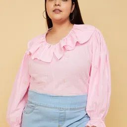 max Round Neck Puff Sleeves Ruffled Pure Cotton Top-picture-25