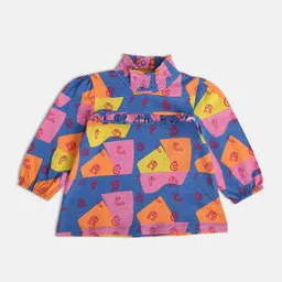 MINI KLUB Infant Girls Typography Printed Ruffled Pure Cotton Top-picture-48