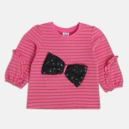 MINI KLUB Horizontal Stripes Puff Sleeves Cotton Top-image-53