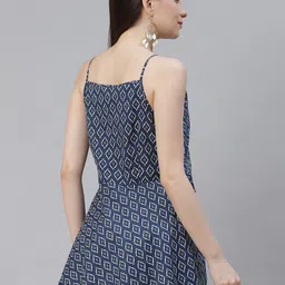 KALINI Ethnic Motifs Printed Shoulder Straps Pure Cotton Longline Peplum Top image 3