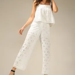 Vero Moda Women Self Design Straight Fit High-Rise Organic Cotton Trousers-image-58