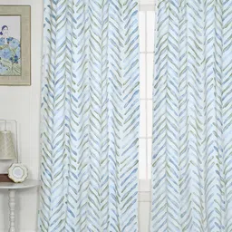 Tranquebar Home Blue & White 2 Pieces Printed Room Darkening Cotton Window Curtains-image-7