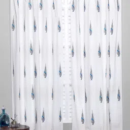 Tranquebar Home Blue & White 2 Pieces Printed Room Darkening Cotton Window Curtains-image-48