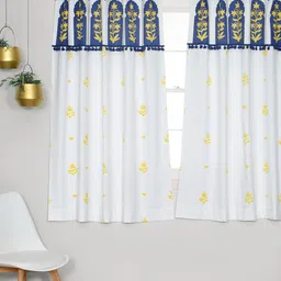 Tranquebar Home Blue & White 2 Pieces Printed Room Darkening Cotton Window Curtains-30