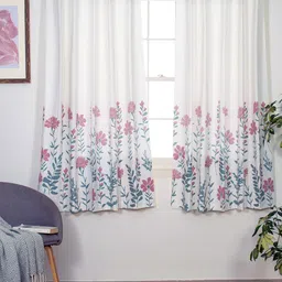 Tranquebar Home Pink & White 2 Pieces Printed Room Darkening Cotton Window Curtains-42