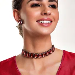 Rubans Black & Maroon Stone Studded Jewellery Set-14