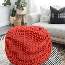 THE HOME CO. Orange-Colored Sitting Puoffe Self Design Orange Wool Stool-36