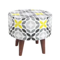 THE HOME CO. Grey & White Geometric Printed Round Sitting Pouffe Ottoman-8