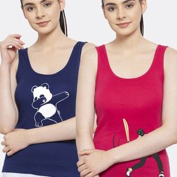 Friskers Women Pack Of 2 Blue & Pink Printed Tank Top-image-65