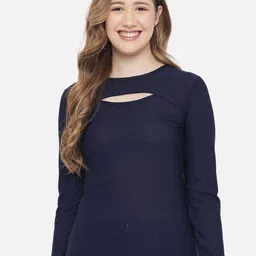 LE BOURGEOIS Navy Blue Solid Cut Out Top-image-93