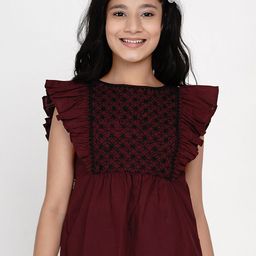 Bitiya by Bhama Girls Maroon & Black Floral Embroidered Regular Top-picture-27