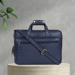 Teakwood Leathers Unisex Blue Leather Laptop Bag-12