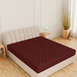 CURIOUS LIFESTYLE Maroon Quilted Cotton King Size Fitted Water-Proof Mattress Protector-53
