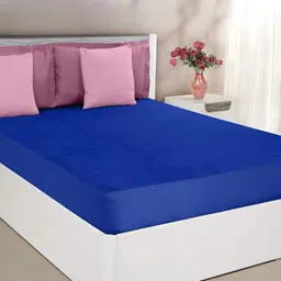 GADDA CO Royal Blue Terry Cotton Elastic Fitted Breathable Mattress Protector-image-82