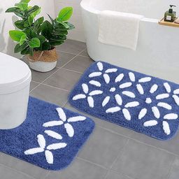 Saral Home Blue Cotton Bath Rug & Contour-58