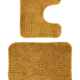 OBSESSIONS Gold-Toned & Brown Solid Anti-Skid Bath Mat With Contour Mat-0