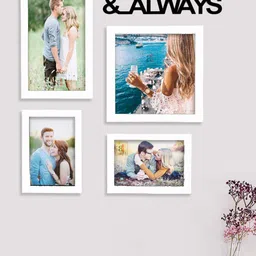 Art Street Set Of 4 White Solid Photo Frame With Forever & Always Cutout-14