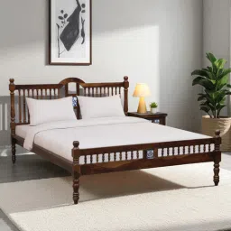 mudramark from pepperfry Mayur Sheesham Wood Queen Size Bed In Provincial teak Finish-picture-24