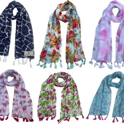 Printed Chiffon Women Multicolor Stole, Fancy Scarf-image-93