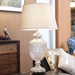 kapoor lampshades White Fabric Shade Table Lamp With Transparent Base-picture-28