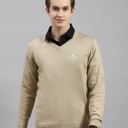 Men Solid V Neck Brown Sweater-image-37