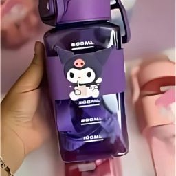 Cute Kuromi 600ml BPA Free Water Bottle with Straw | Leakproof Flip Top Bottle-image-79