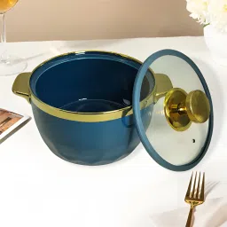 Ceramic Large 7"/1600 ml Casserole Serving Bowl with Glass Lid, Elegant Design Serve Casserole-image-11