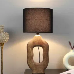 tu casa Black Cotton Shade Table Lamp With Mango Wood Base-picture-0