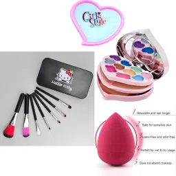 Makeup Combo of Mini Makeup Kit , Hello Kitty Brush Applicator & Sponge Puff-9