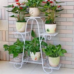 Foldable Metal Plant Holder Flower Pot Stand (A Shape White) Plant Container Set-5
