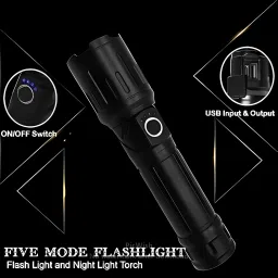 crentila M983 Metal Zoomable 5 Mode Flashlight Torch Light & Type-C Cable Torch image 2