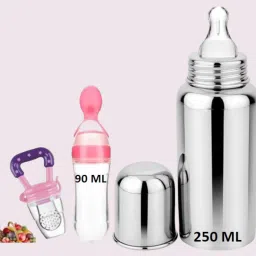 Stainless Steel Baby Milk Feeding Bottle250ML 304 GRADE With Silicon Food Feeder - 230 ml-51