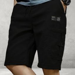 Solid Men Black Cargo Shorts-image-44