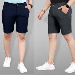 Pack of 2 Solid Men Blue, Grey Sports Shorts-image-66