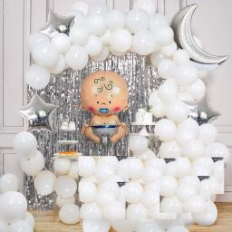 Printed Baby Decoration Combo Foil Curtain Moon & Star Foil Balloon White Latex Balloon Balloon-image-28
