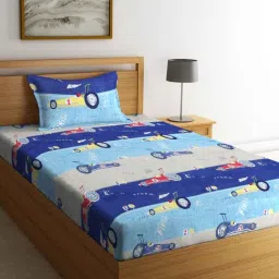klotthe Racing Car Themed Single Bedsheet with 1 Pillow cover in Blue Colour-picture-16