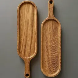 Natural Wood Serving & Display Tray with Grooved Design Kitchen or Home Decor Tray Serving Set-16