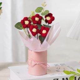 1 Pcs Artificial Daisy Crochet Flower Bouquet with Pot | Home Decor,Table,Gift Red Daisy Artificial Flower with Pot-image-40